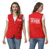 TOPTIE Custom Adult Cotton Vest Supermarket Volunteer Activity Outdoor Multi-pocket Waistcoat Vest Add Your Logo