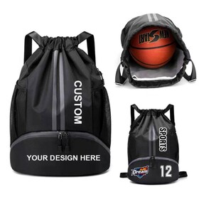 Muka Personalized Drawstring Backpack with Zipper Pocket & Wet Dry Separation Area, Custom Logo Sport Backpack for Men Women, Cinch Bag for Gym Training