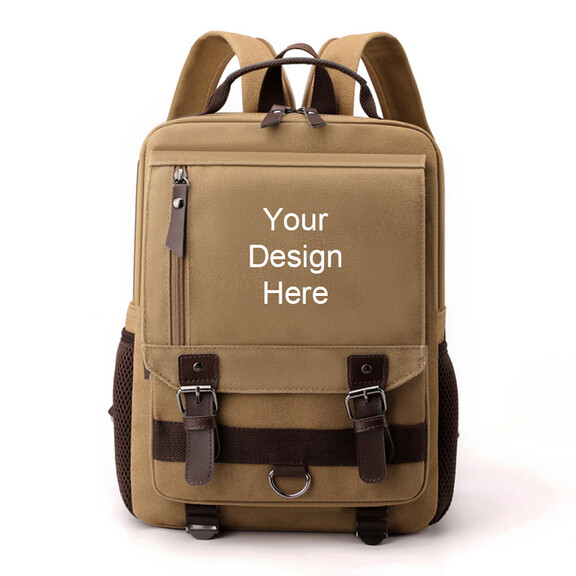 Unisex Retro Canvas Backpack with Multiple Pockets Vintage Canvas Compact Backpack with 2 Side Water Bottle  main image 4
