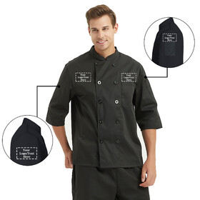TOPTIE Custom 3/4 Sleeve Chef Coat Unisex Printing Embroidered Logo Chef Uniform