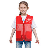 TOPTIE Custom Kids Volunteer Vest Printed Embroidered Zipper Red Mesh Vest with 2 Pockets