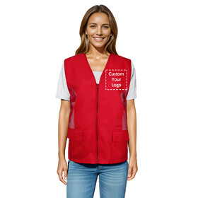 TOPTIE Custom Zipper Supermarket Vest Printing Embroiderey Advertising Unlined Volunteer Vests with Pockets