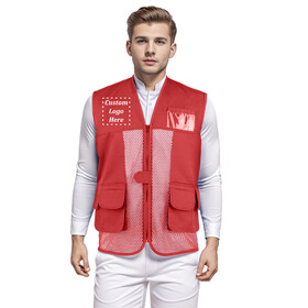 TOPTIE Custom Mesh Advertising Vest Printing Embroiderey Multiple Pockets Volunteer Uniform Vest