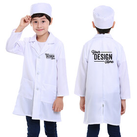 TOPTIE Custom Kid Lab Coat With Cap Scrubs Personalized Logo Doctors Nurses Halloween Costume School Scientists