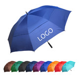 Custom Double Canopy Vented Umbrella, Automatic 60" Golf Umbrella with LOGO Printing (Black)