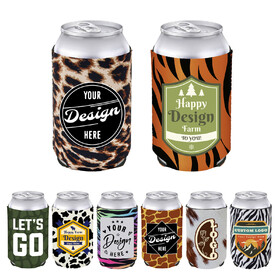 Aspire Custom Can Cooler Sleeves with Animal Pattern, Personalized Insulated Neoprene Sleeves for Jungle Party Decoration