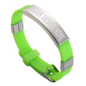 GOGO Personalized Rubber and Stainless Steel ID Bracelet, Adjustable Wristband for Adult Kids, Laser Engrave