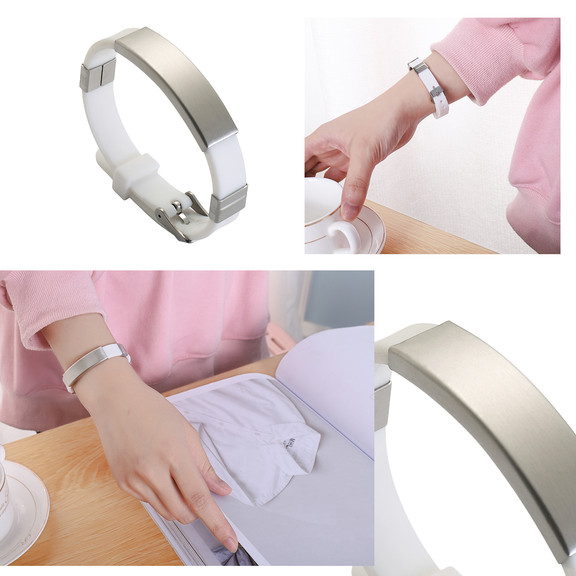 GOGO Personalized Rubber and Stainless Steel ID Bracelet, Adjustable Wristband for Adult Kids, Laser Engrave