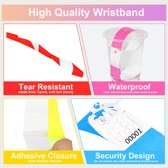 GOGO Custom Tyvek Wristbands for Events, Personalized Printed Bracelet with Logo Text Photo in Multiple Colors