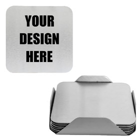 Custom Set of 6 Cup Coasters, Stainless Steel Bar Favor Coasters with Holder for Drinks