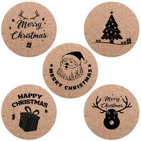 TOPTIE 10 Pcs Christmas Coasters for Holiday Decoration, Absorbent Cork Coaster