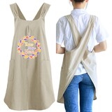 TOPTIE Embroidered Custom Cross Back Kitchen Apron, Cotton Linen Apron with Pockets for Cooking Cleaning