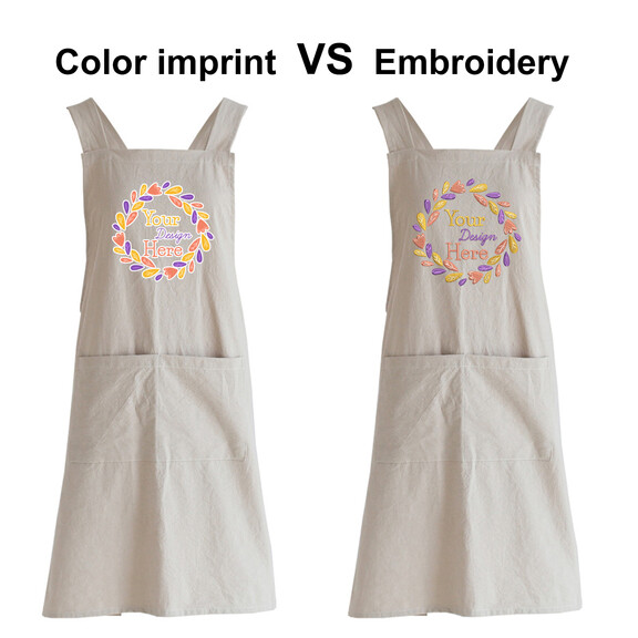 TOPTIE Embroidered Custom Cross Back Kitchen Apron, Cotton Linen Apron with Pockets for Cooking Cleaning
