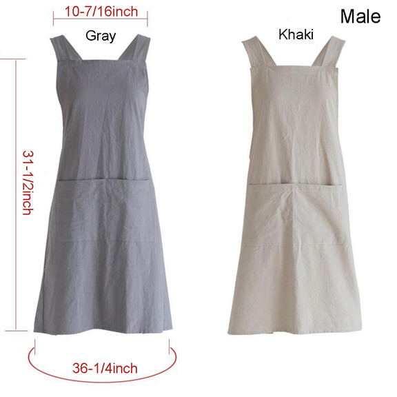 TOPTIE Customized Cotton Linen Cross Back Kitchen Unisex Apron with Pockets for Cooking Cleaning Crafting