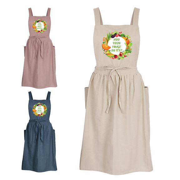 TOPTIE Custom Cotton Women Cross Back Chef Apron Dress with Pockets and Straps for Cooking Baking Gardening