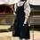 TOPTIE Customized Cotton Linen Apron Dress, Cross Back House Pinafore with Two Pockets and Ties for Cooking Navy