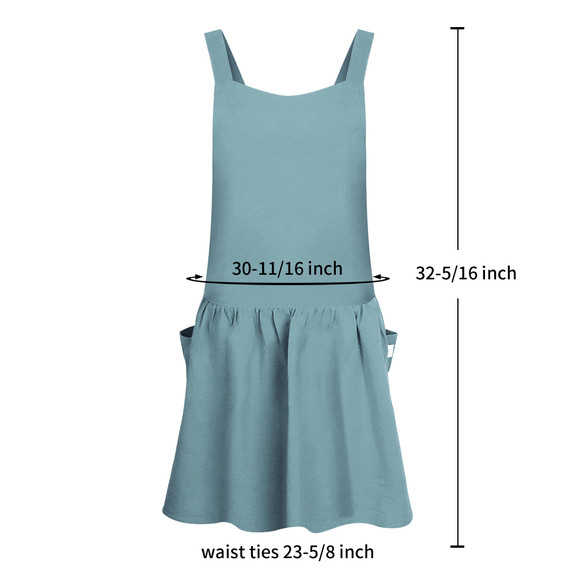 TOPTIE Customized Cotton Linen Apron Dress, Cross Back House Pinafore with Two Pockets and Ties for Cooking