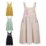 Custom Kitchen Apron, Cotton Linen Cross Back Pinafore Dress for Women with Two Pockets