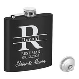 TOPTIE Custom Groomsman Flask, Personalized Stainless Steel Black Flask Engraved Wedding Flasks Gifts