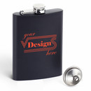 Personalized 8 oz Drinking Flask Screw Cap with 304 Stainless Steel Funnel, Great Gift Idea (Black)