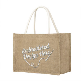 TOPTIE Custom Embroidery Burlap Tote bag with Name/Logo/Text, Design Your Jute Beach Bag Reusable Grocery Bags
