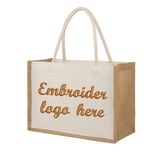 TOPTIE Custom Canvas Jute Tote Bag with Embroidery Logo, Wedding Gift Bag Beach Bag