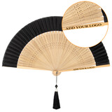 TOPTIE Custom Laser Engrave Bamboo Silk Folding Fan, Chinese Silk Fabric Handheld Fan for Halloween Decoration, Wedding