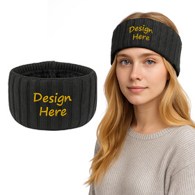 GOGO Custom Winter Ear Muff Headband for Women, Embroidered Knitted Fleece Ear Warmer Headbands for Cold Weather