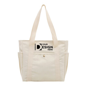 Muka Personalized Printed / Embroidered Initial Canvas Tote Bag, Medium Size Custom Zipper Tote Bag with Pockets