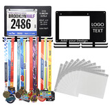 GOGO Personalized Medal Hanger Display with Running Bib Holder, Logo Engraving Metal Marathon Hanging Rack