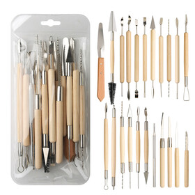Aspire 22 Piece Wooden Clay Modeling Tools Set for Pottery Clay Sculpture and Craft DIY
