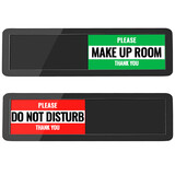 MUKA Sliding Room Sign Do Not Disturb Sign Clean Up Room Sign For Hotel Office,Black Acrylic, 7"X2"