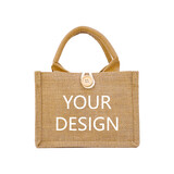 TOPTIE Custom Jute Tote Bag With Button Waterproof Beach Bag Customized Text, Logo, Images For Party Beach Trip Bridesmaid Wedding Diy