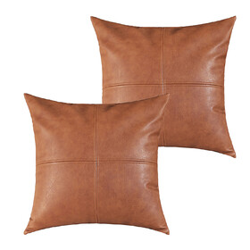 MUKA Pack of 2 Faux Leather Throw Pillow Covers 18 X 18 Inches, Hand Stitched Leather Fashionable Sofa Backrest Throw Pillow