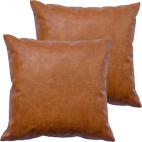MUKA Pack of 2 Faux Leather Throw Pillow Covers, Waterproof Cognac Brown Leather Cushion Case for Sofa Backrest Throw Pillow