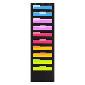 MUKA Hanging Wall Organizer Files Folder 10 Pockets with 3 Hangers Cascading, Pocket Chart for School, Home or Office (Black)
