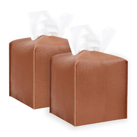MUKA 2 Pack 5-Inch Square PU Leather Tissue Box Holder Tissue Box Organizer Facial Tissue Dispenser for Home and Office
