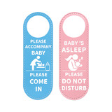 Muka Baby's Asleep Do Not Disturb Pu Leather Door Hanger Sign Accompany Baby Please Come In Knock Sign Pink/Blue, 9.4