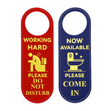 MUKA Bathroom Occupancy Door Hanger Sign Working Hard Do Not Disturb Door Hanger Sign Available Please Come In Sign, Pu Leather Double Sided, 9.4