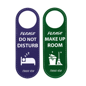 Muka Do Not Disturb Pu Leather Door Hanger Sign Make Up Room Door Knob Hanger Sign For Hotel Navy/Green, 9.4"X3.1"