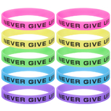 GOGO 10 PCS Never Give Up Silicone Wristbands, Glow in the Dark Inspirational Rubber Bracelets