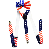 TopTie Men's USA FLAG Plaid Suspenders & Bow tie Set, Elastic and Adjustable