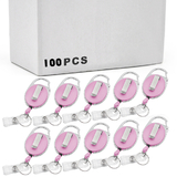 Officeship Breast Cancer Awareness Carabiner Badge Holder Reels With Back Splint Pink 100Pcs