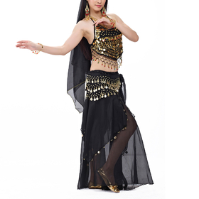BellyLady Halloween Belly Dance Costume, Halter Bra Top, Hip Scarf and Skirt