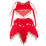 BellyLady Kid's Belly Dance Red Halter Top & Skirt, Halloween Costumes Set