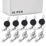 10PCS Heavy Duty Reinforced Steel Wire Cord Retractable Reel Belt Clip Loop Clasp Key Ring Keychain