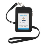 MUKA ID Badge Holder with Zip, 2-Sided Vertical PU Leather with Zipper Pocket and Leather Lanyard