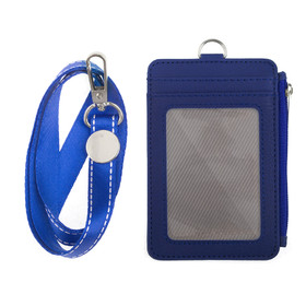 Heavy Duty Badge Holder with Necklace Vertical, PU Leather Pouch with Durable Lanyard for Offices School ID