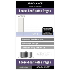 AT-A-GLANCE Undated Notes Pages, Loose-Leaf, 6 Ring, Portable Size, 3 3/4" x 6 3/4"