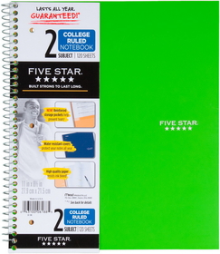 Five Star Wirebound College Ruled Notebook - 2 Subject (06188)